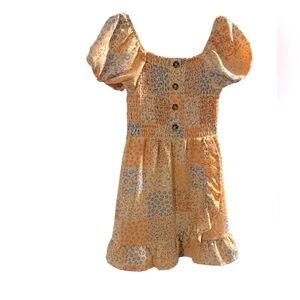 Wonder Nation peach Floral Puff Sleeve girls Dress with smocking size XS 4-5